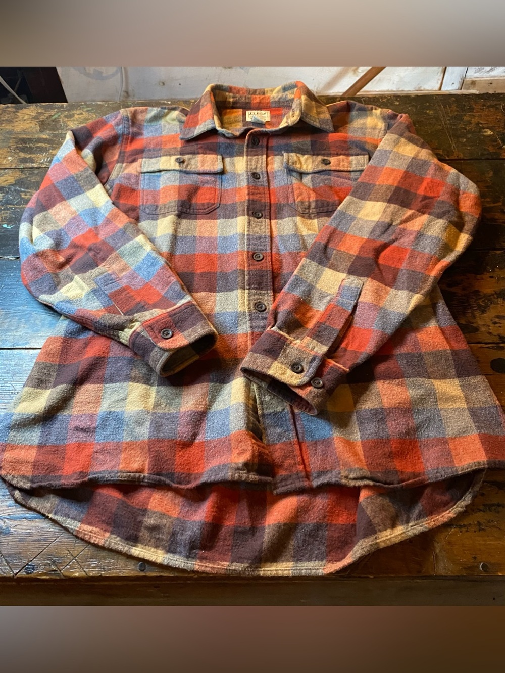 L.L.Bean Men’s Large Regular Plaid Flannel Shirt 100% Cotton